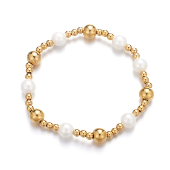 Wholesale Cute Simple Style Round Stainless Steel Freshwater Pearl Beaded Plating Gold Plated Bracelets