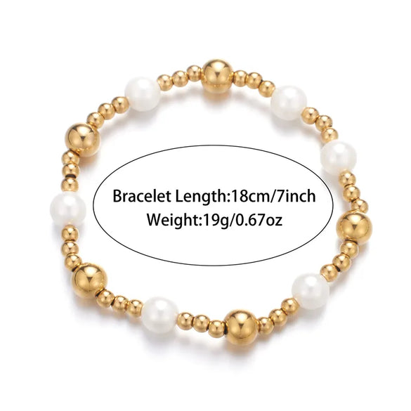 Wholesale Cute Simple Style Round Stainless Steel Freshwater Pearl Beaded Plating Gold Plated Bracelets