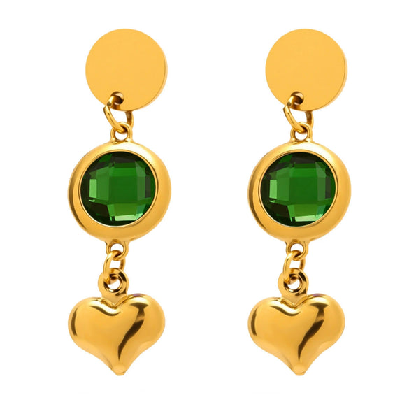 Wholesale Czech Glass Heart Tassel Earrings In Stainless Steel With 18K Real Gold Electroplating For Women