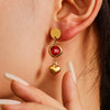 Wholesale Czech Glass Heart Tassel Earrings In Stainless Steel With 18K Real Gold Electroplating For Women