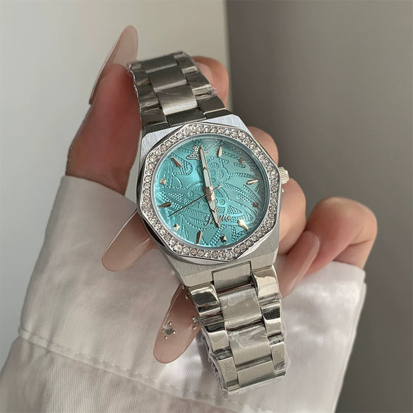 Wholesale 3D Relief Dragon Fruit Gold Steel Band Quartz Watch For Women With Alloy Case And Stainless Steel Buckle