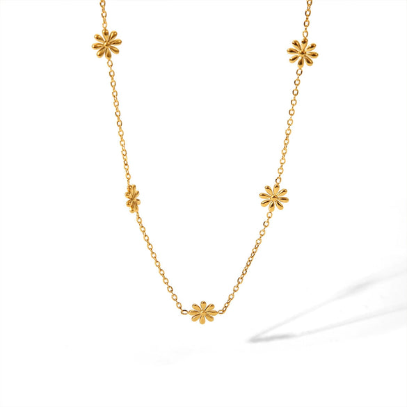 Wholesale Daisy Patterned Stainless Steel Necklace And Bracelet Jewelry Suit With Electroplating For Women