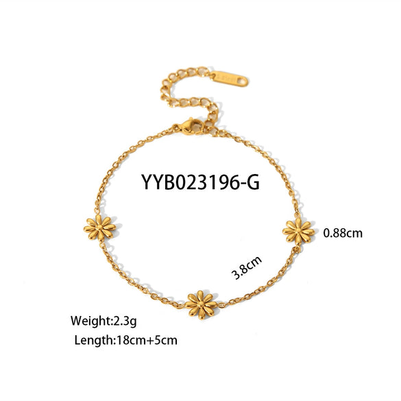 Wholesale Daisy Patterned Stainless Steel Necklace And Bracelet Jewelry Suit With Electroplating For Women