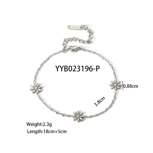 Wholesale Daisy Patterned Stainless Steel Necklace And Bracelet Jewelry Suit With Electroplating For Women