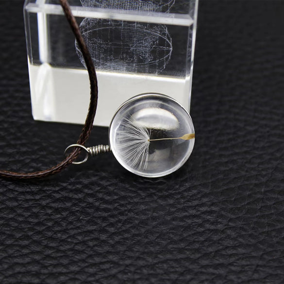 Wholesale Dandelion Dried Flower Necklace Pendant Creative Fashion Small And Fresh Glass Glazed Pu Wax Rope Geometric Style