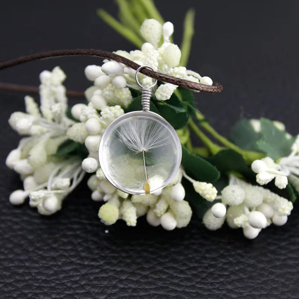 Wholesale Dandelion Dried Flower Necklace Pendant Creative Fashion Small And Fresh Glass Glazed Pu Wax Rope Geometric Style