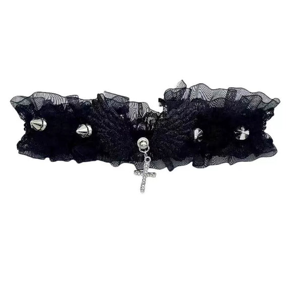 Wholesale Dark Gothic Women's Cloth And Alloy Devil Wings Lace Collar Choker With Love Cross Hollow Geometric Pattern Necklace