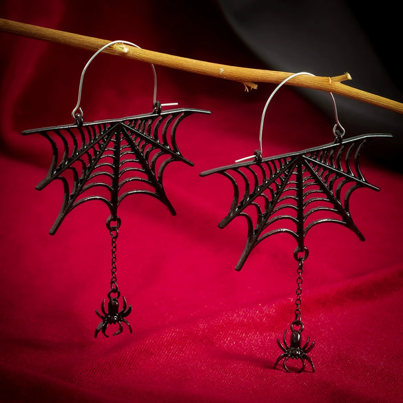 Wholesale Dark Wind Cobweb Hollow Tassel Stud Earrings For Women Metal Animal Pattern Electroplating Gothic Punk Style Halloween Spider Design