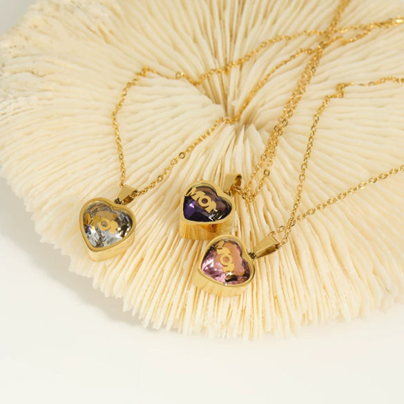 Wholesale December Birthstone Zircon Heart Pendant Titanium Steel Necklace With Water Wave Chain And Color Preservation