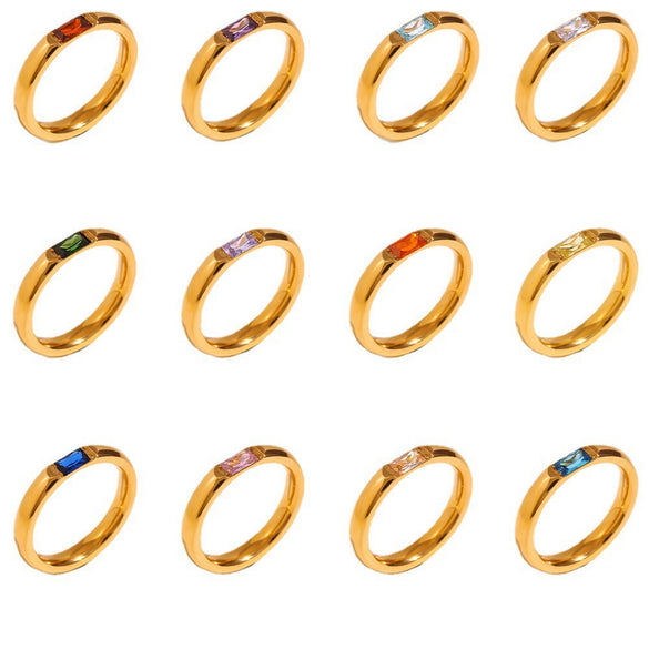 Wholesale December Birthstone Zircon Ring Titanium Steel Geometric Minimalist Style Women's 18K Gold Plated