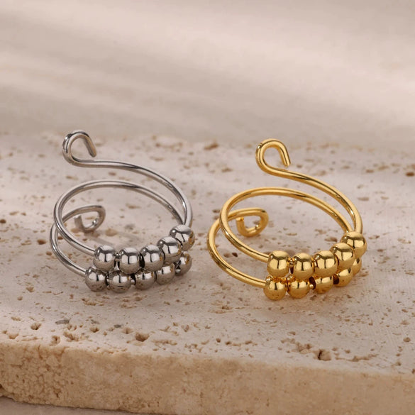 Wholesale Decompression Antianxiety Brass Bead Turning Ring Gold Plated Minimalist Unisex