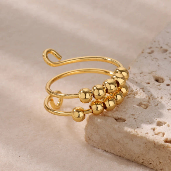Wholesale Decompression Antianxiety Brass Bead Turning Ring Gold Plated Minimalist Unisex