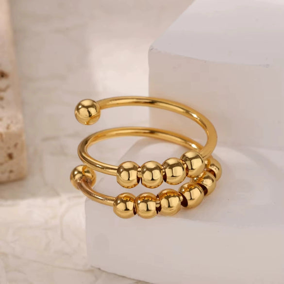 Wholesale Decompression Bead Anxiety Ring Stainless Steel 18K Gold Plated Geometric Style