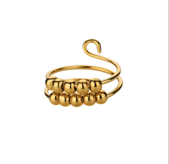 Wholesale Decompression Bead Anxiety Ring Stainless Steel 18K Gold Plated Geometric Style