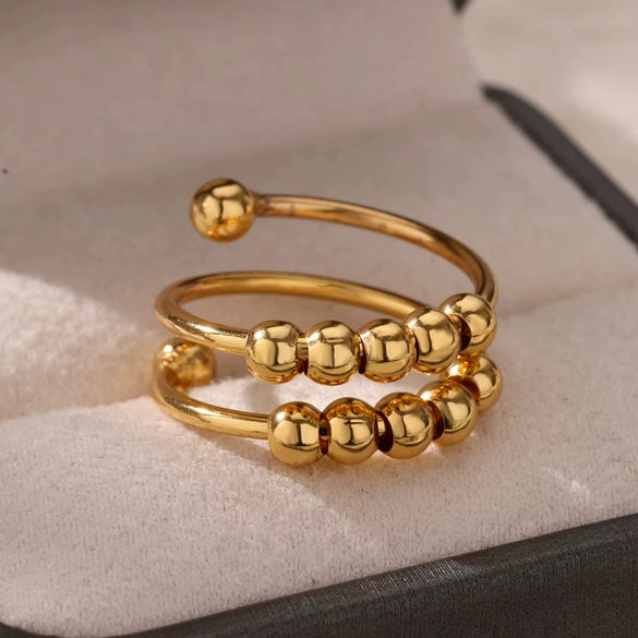 Wholesale Decompression Bead Anxiety Ring Stainless Steel 18K Gold Plated Geometric Style