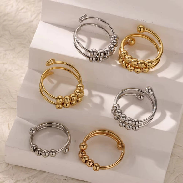 Wholesale Decompression Bead Anxiety Ring Stainless Steel 18K Gold Plated Geometric Style