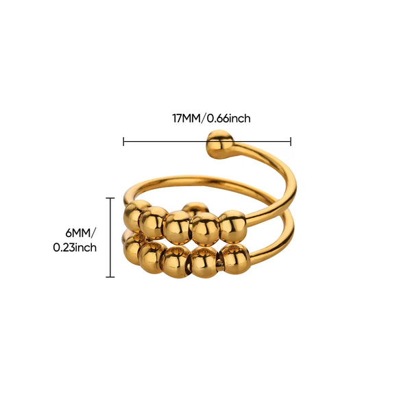 Wholesale Decompression Bead Anxiety Ring Stainless Steel 18K Gold Plated Geometric Style