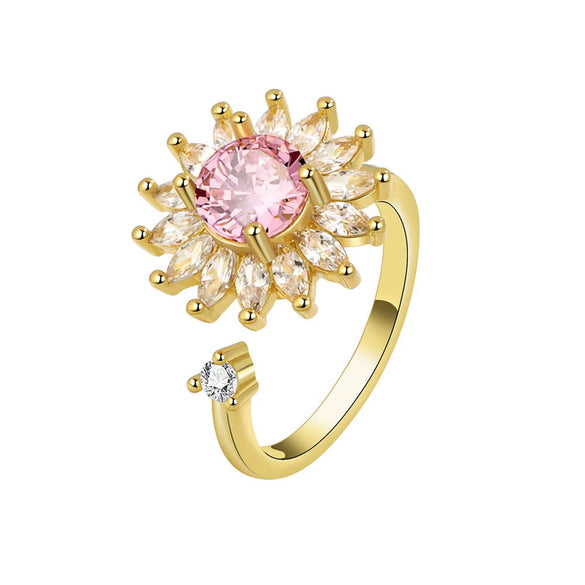 Wholesale Decompression Rotating Ring Copper Electroplated Women's Sunflower Design Opening Ring Set