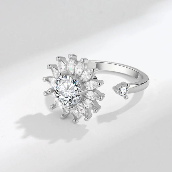 Wholesale Decompression Rotating Ring Copper Electroplated Women's Sunflower Design Opening Ring Set