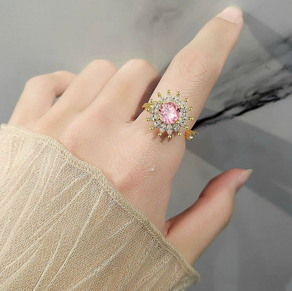 Wholesale Decompression Rotating Ring Copper Electroplated Women's Sunflower Design Opening Ring Set