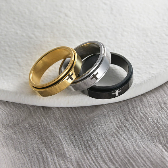 Wholesale Decompression Rotating Titanium Steel Ring Jewelry With Letters Numbers Text Pattern For Unisex Electroplated