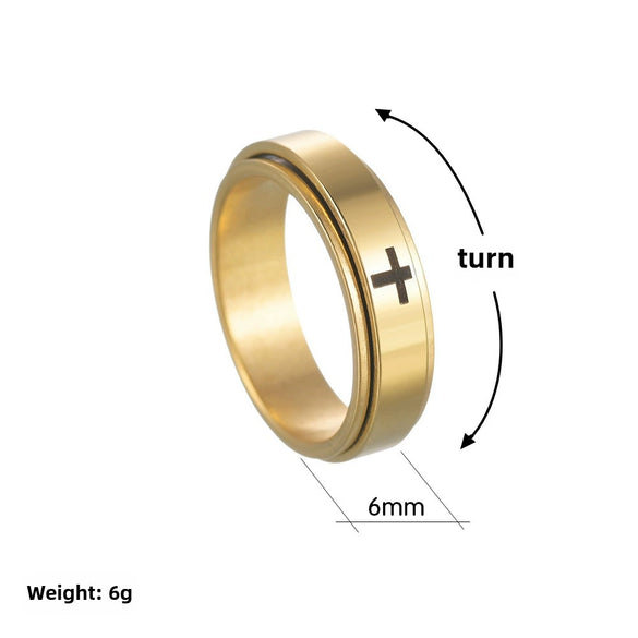 Wholesale Decompression Rotating Titanium Steel Ring Jewelry With Letters Numbers Text Pattern For Unisex Electroplated