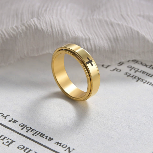Wholesale Decompression Rotating Titanium Steel Ring Jewelry With Letters Numbers Text Pattern For Unisex Electroplated