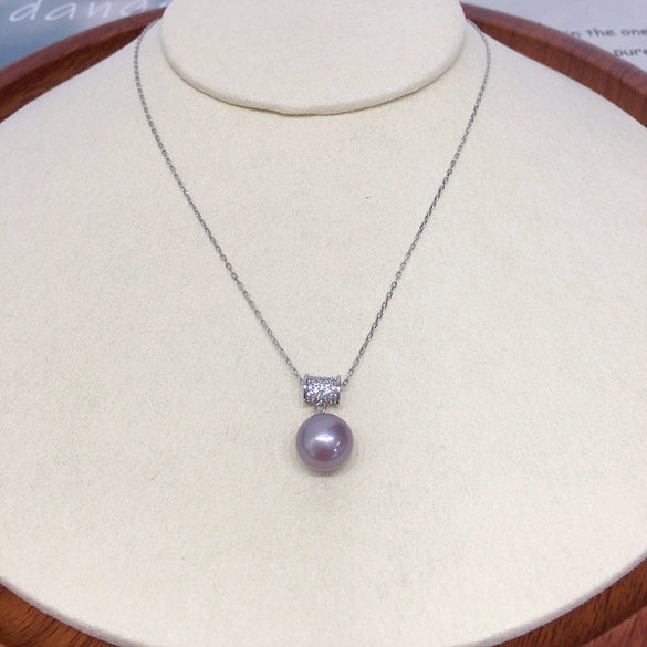Wholesale Demon Purple Edison Natural Freshwater Pearl Pendant Necklace In S925 Sterling Silver With True Circle Pearl Shape