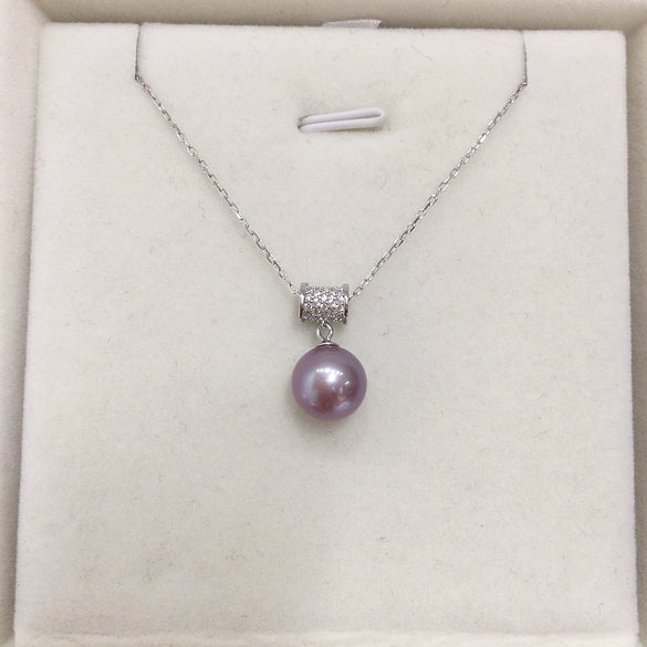 Wholesale Demon Purple Edison Natural Freshwater Pearl Pendant Necklace In S925 Sterling Silver With True Circle Pearl Shape