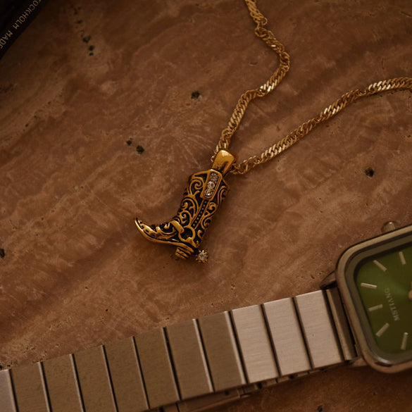 Wholesale Denim Boots Pendant Necklace Copper Gold Plated Geometric British Retro Style