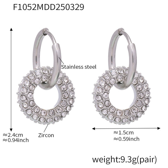 Wholesale Detachable Combination Earrings With Pendant Ferris Wheel Diamond Ring Geometric Stainless Steel Zircon Electroplating Unisex