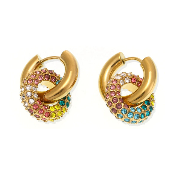 Wholesale Detachable Combination Earrings With Pendant Ferris Wheel Diamond Ring Geometric Stainless Steel Zircon Electroplating Unisex