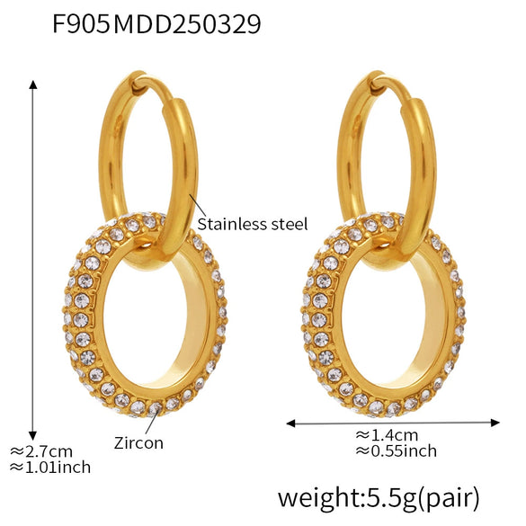 Wholesale Detachable Combination Earrings With Pendant Ferris Wheel Diamond Ring Geometric Stainless Steel Zircon Electroplating Unisex