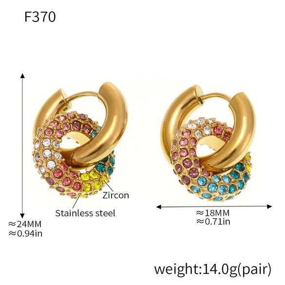 Wholesale Detachable Combination Earrings With Pendant Ferris Wheel Diamond Ring Geometric Stainless Steel Zircon Electroplating Unisex