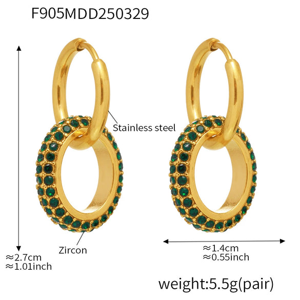 Wholesale Detachable Combination Earrings With Pendant Ferris Wheel Diamond Ring Geometric Stainless Steel Zircon Electroplating Unisex