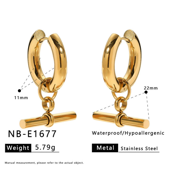 Wholesale Detachable Hoop Earrings Geometric Tshaped Stainless Steel 18K Gold Furnace Vacuum Plated Women's Ins Style