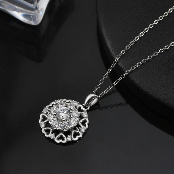 Wholesale Detachable Rotatable Women's 925 Sterling Silver Heart Shape Geometric Pendant Necklace With Electroplating