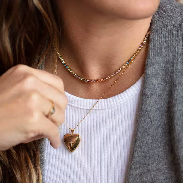 Wholesale Diamond Design Geometric Heartshaped Copper And Titanium Steel Necklace For Women