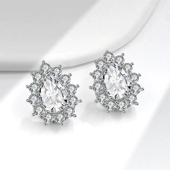 Wholesale Diamond Earrings Copper Inlaid Water Drop Pear Shaped Geometric Minimalist Electroplated