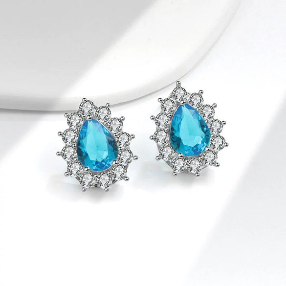 Wholesale Diamond Earrings Copper Inlaid Water Drop Pear Shaped Geometric Minimalist Electroplated