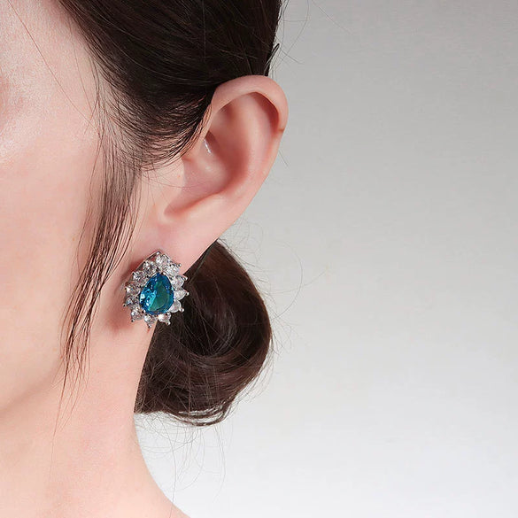 Wholesale Diamond Earrings Copper Inlaid Water Drop Pear Shaped Geometric Minimalist Electroplated