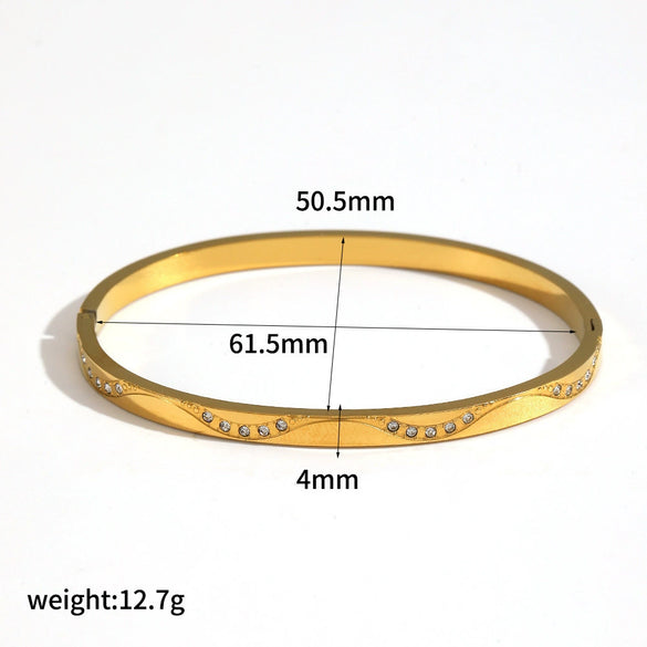 Wholesale Diamond Encrusted Geometric Light Luxury Style 18K Gold Plated Stainless Steel Bracelet