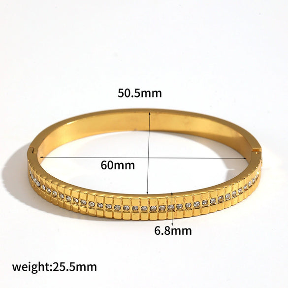Wholesale Diamond Encrusted Geometric Light Luxury Style 18K Gold Plated Stainless Steel Bracelet