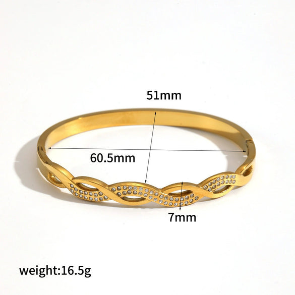Wholesale Diamond Encrusted Geometric Light Luxury Style 18K Gold Plated Stainless Steel Bracelet