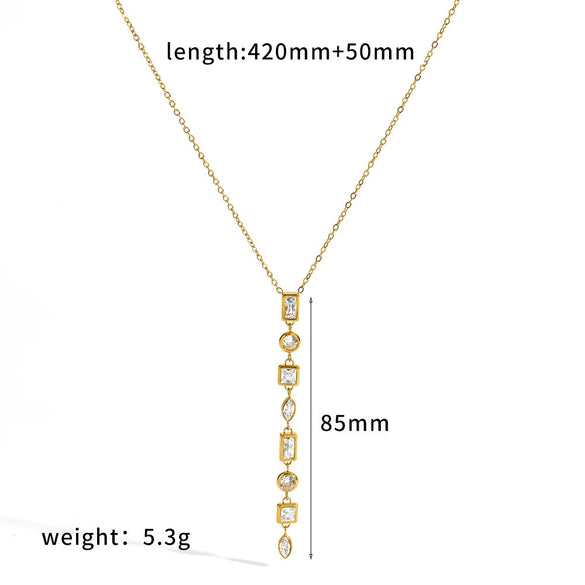 Wholesale Diamond Encrusted Stainless Steel And Titanium Steel Y Shaped O Shaped Geometric Sweater Chain Long Necklace With Pvd Furnace Vacuum Real Gold Plating For Women