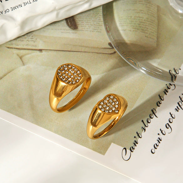 Wholesale Diamond Encrusted Stainless Steel Geometric Heart And Round Shape Ring For Women