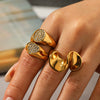 Wholesale Diamond Encrusted Stainless Steel Geometric Heart And Round Shape Ring For Women