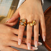 Wholesale Diamond Encrusted Stainless Steel Geometric Heart And Round Shape Ring For Women