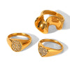 Wholesale Diamond Encrusted Stainless Steel Geometric Heart And Round Shape Ring For Women