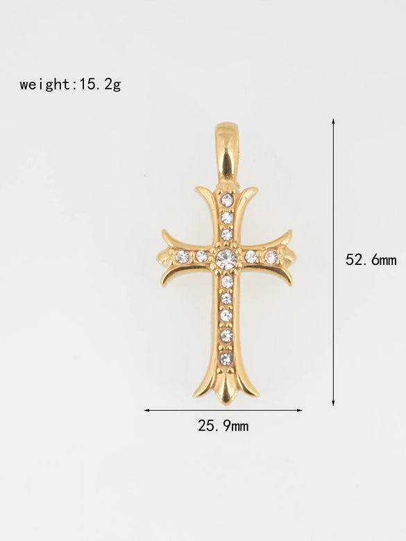 Wholesale Diamond Geometric Cross Pendant Necklace Made Of Titanium Steel And Pearl Chain For Unisex